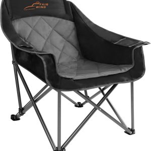 FAIR WIND Oversized Padded Camping Chair Heavy Duty Quad Fold Arm Chair Portable for Outdoor - Support 450LBS, Black